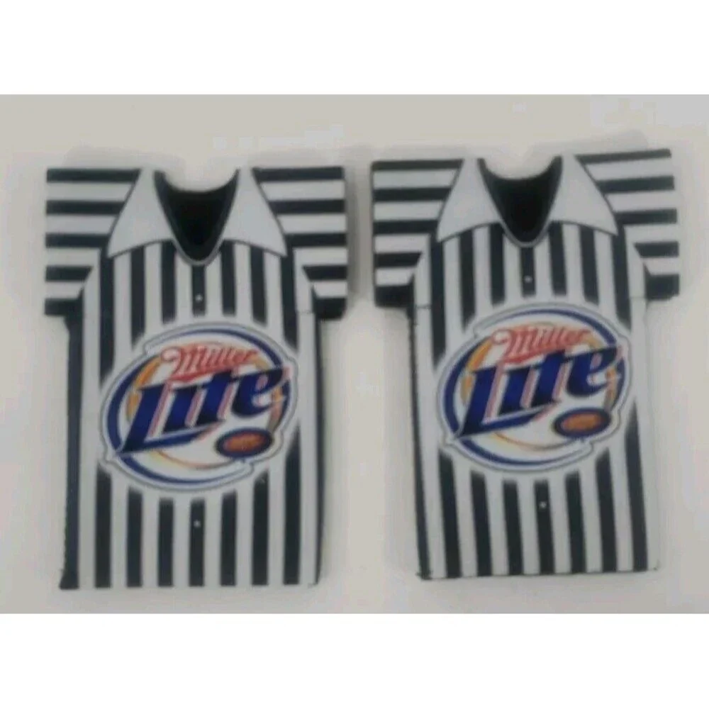 Miller Lite Referee Shirt Beer Bottle Sleeve Koozie NFL Black White Lot of Two